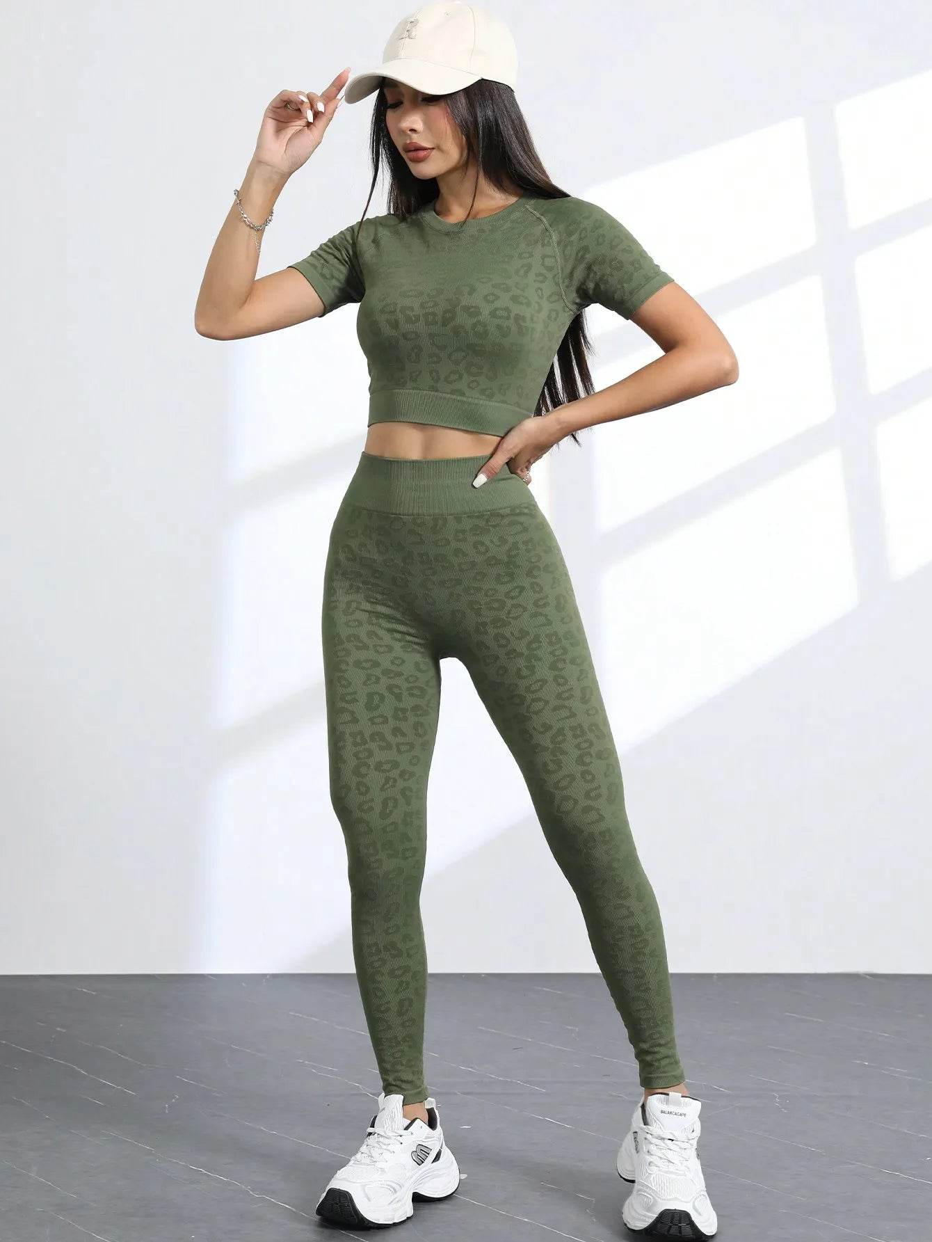 Workout Sets for Women Two Piece Outfits Seamless High Waist Leggings Yoga Crop Tops Athletic Sports Gym Sets - AIAZ