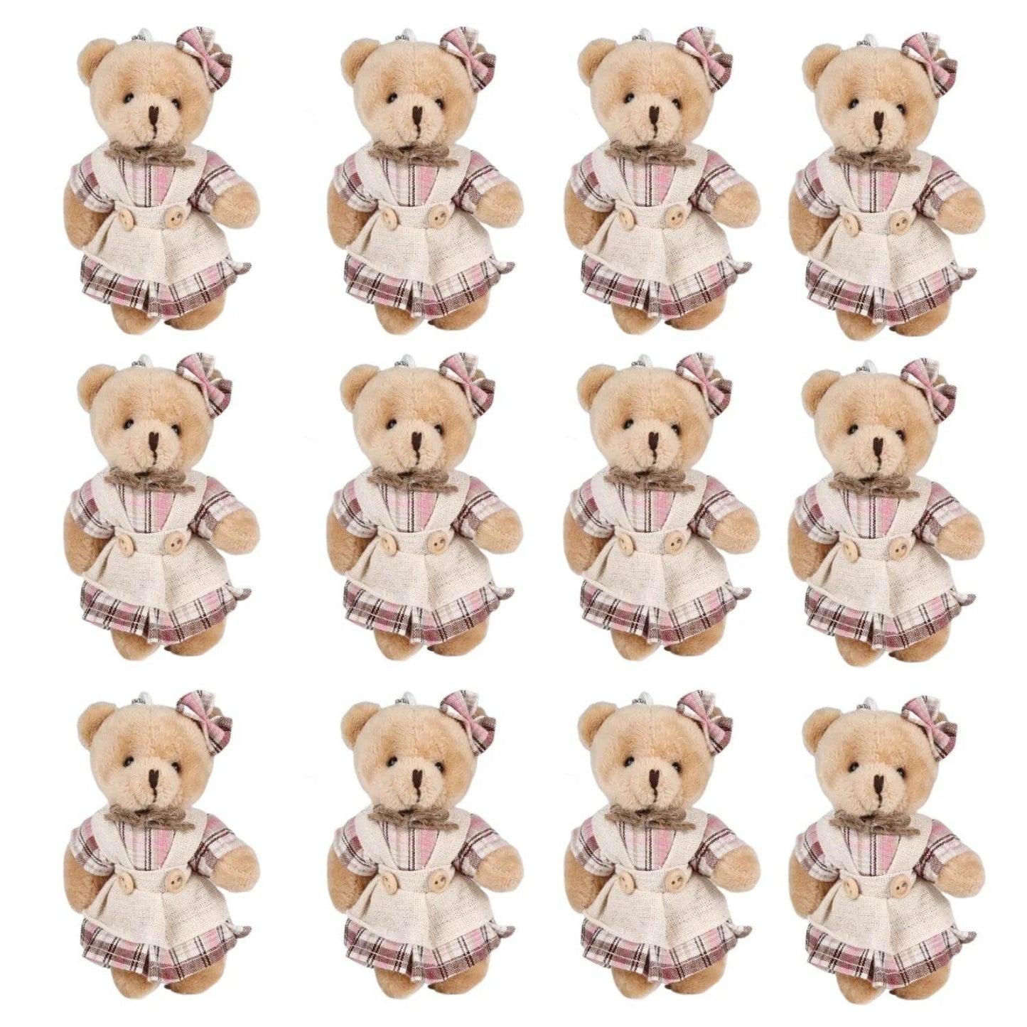 12-48PCS Mini Bear Stuffed Animal Toys Bulk 10cm Soft Plush Bears with Burlap Clothes for Baby Shower Birthday Party Decoration - AIAZ