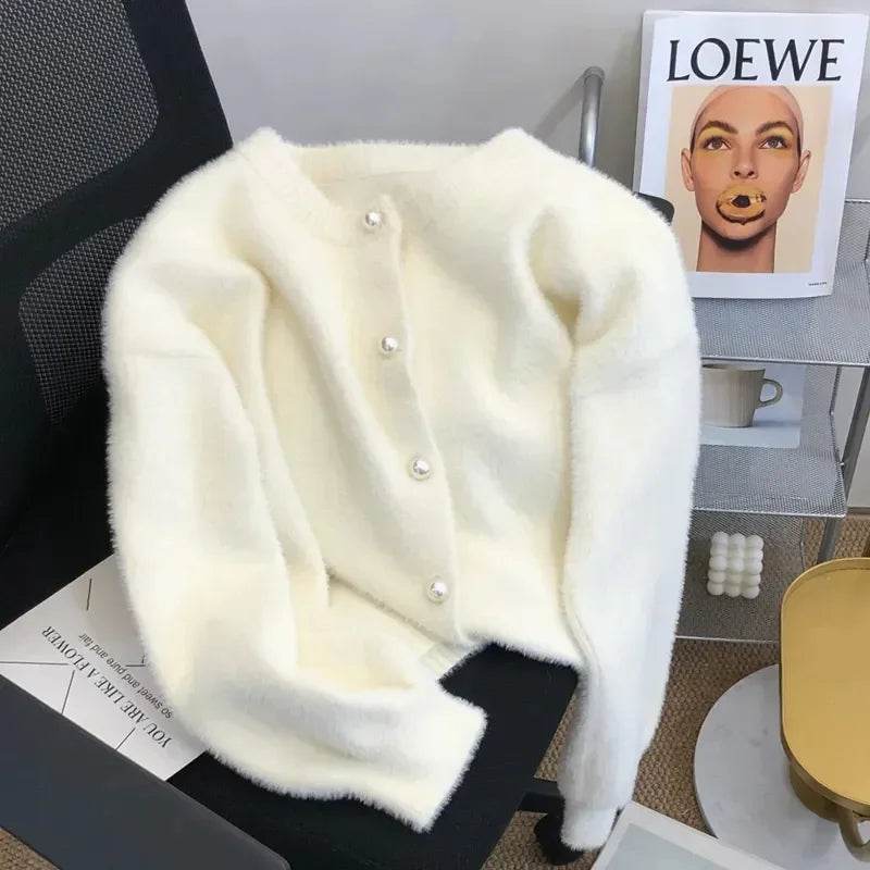 Knitted Cardigan women's 2023Spring New Korean Loose Solid Color Round Neck Sweater Coat - AIAZ