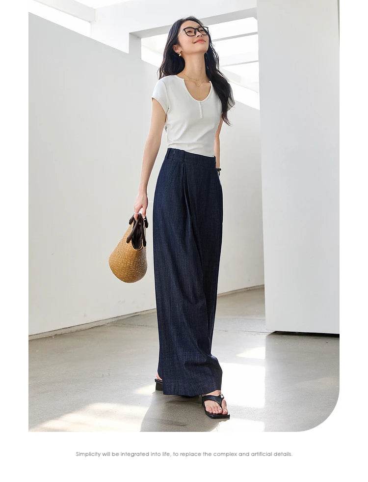 VIMLY Women's Washed Jeans Baggy Skirt Pants Ladies 2025 Spring Summer Casual High Waist Vintage Denim Pants Woman Clothes M9809 - AIAZ