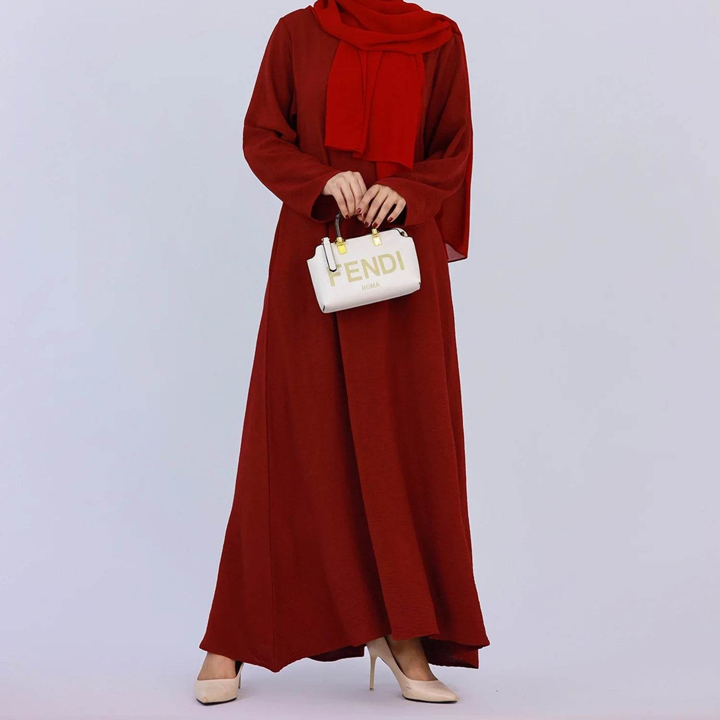 2025 Fashion Simple Muslim Dress Solid Abaya Arab Turkey Dubai Kaftan Modest Long Sleeve Maxi Dress Islamic Clothing LR593 - AIAZ