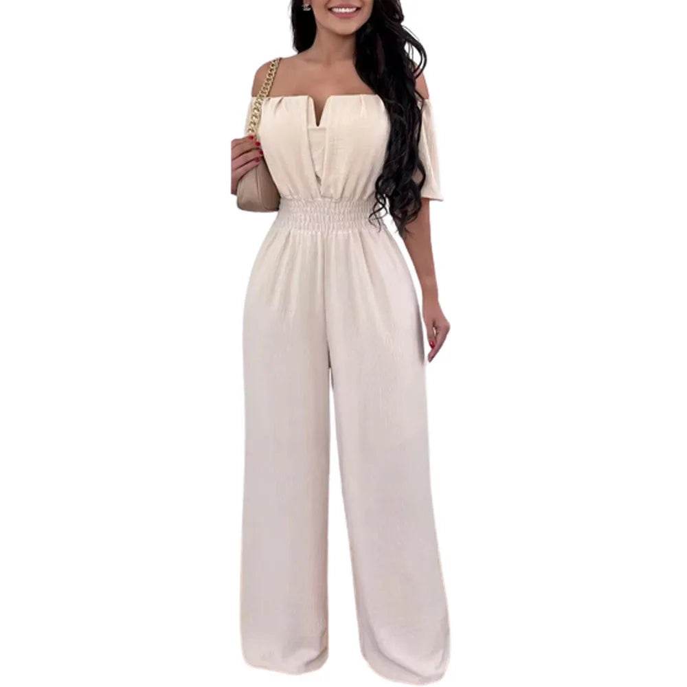 Lady Print High Waist Jumpsuit Sexy Off Shoulder Short Sleeve Wide Leg Pants Jumpsuits Women Fashion Casual Summer Women Clothes - AIAZ