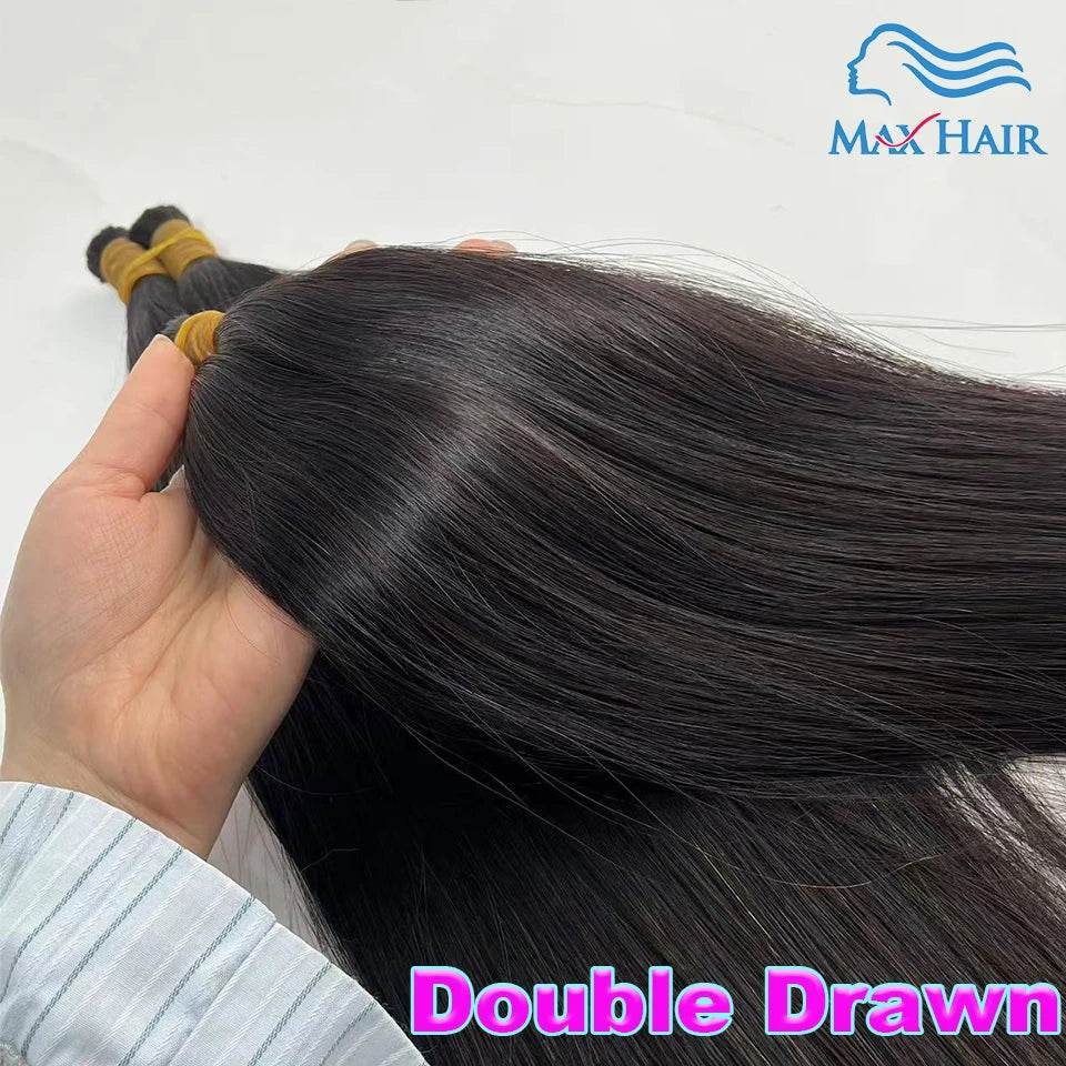 Double Drawn Human Hair Bulk For Braiding Straight Vietnam Indian Hair Vendor Virgin Bundles No weft Natural Hair 100% Extension - AIAZ