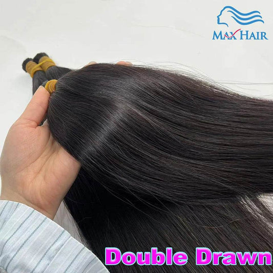 Double Drawn Human Hair Bulk For Braiding Straight Vietnam Indian Hair Vendor Virgin Bundles No weft Natural Hair 100% Extension - AIAZ