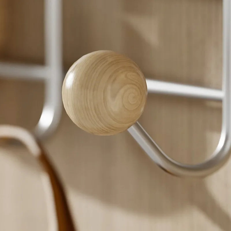 Stainless Steel Double Rows Door Hooks Simple Wood Grain Strong Adhesive Hooks Creative Multifunctional Art Home Decoration