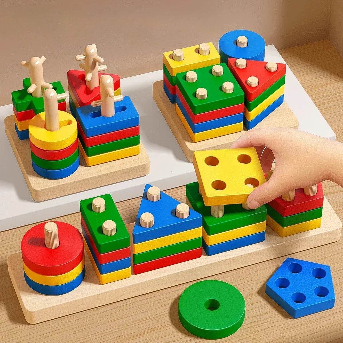 For montessori educate Wooden Sorting Stacking Toys Puzzle for Toddlers and Kids Preschool Fine Motor Skill Toy for 1 Years - AIAZ