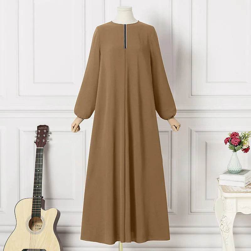Kaftan Long Sleeves O-neck Robe Dress Muslim Dress Women Abaya Fashion Loose-Fitting Islamic Clothing Eid Ramadan Caftan - AIAZ