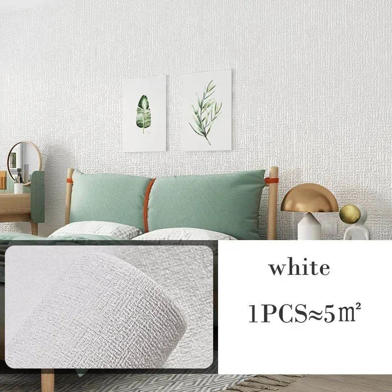 10m 3D Thicken self-adhesive thermal insulation wallpaper linen plain color decor wall stickers renovation anti-collision