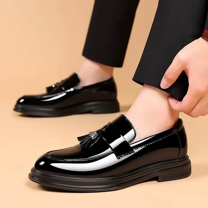 2024 New Men's Casual Business Leather Shoes Bright Black Wedding Banquet Dress Leather Shoes Large fashion Men's Shoes 38-48 - AIAZ