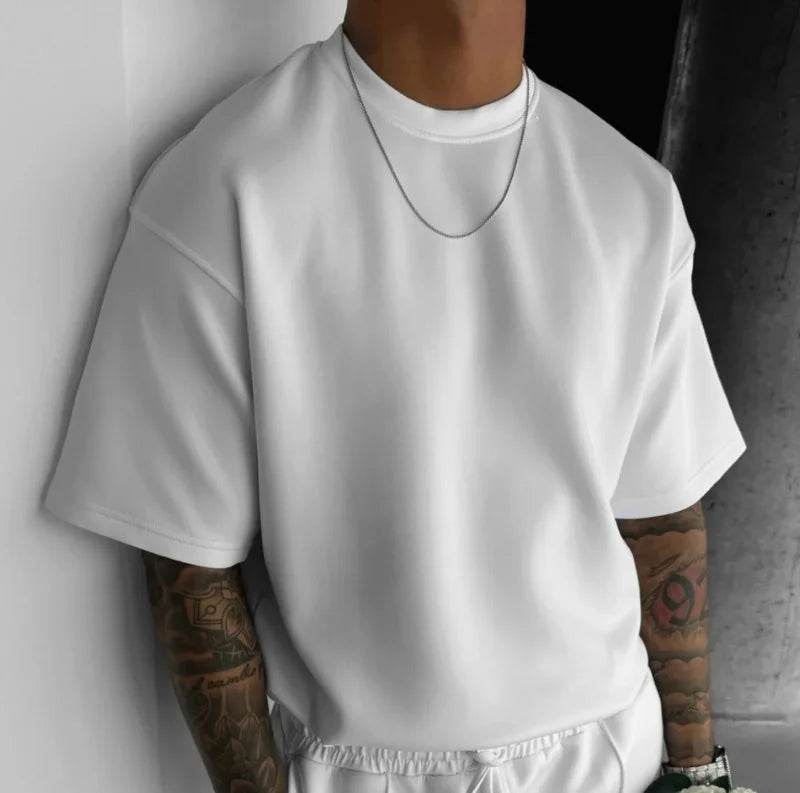 Men 2025 summer fashion sports design sense simple casual solid color quick drying short-sleeved T-shirt trend clothes - AIAZ