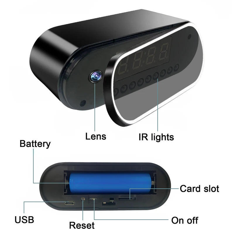 Full HD 1080P Alarm Clock Mini Camera Wireless Wifi Control IR Night Vision View DVR Camcorder Home Surveillance Monitor Video