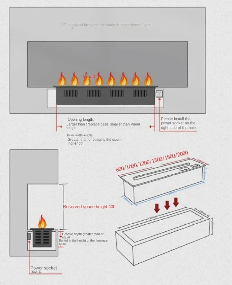 Upgraded LED Electric Fireplace 128 Color Flames Safe Touch APP Remote Controller Fireplace for Living Room/Office
