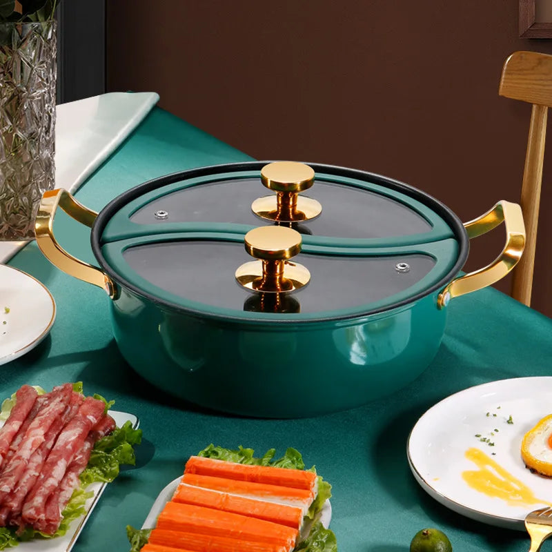 304 Stainless Steel Double-flavor Hot Pot with Lid Thickened Double Ear Soup Pot Household Induction Cooker Double Flavor HotPot