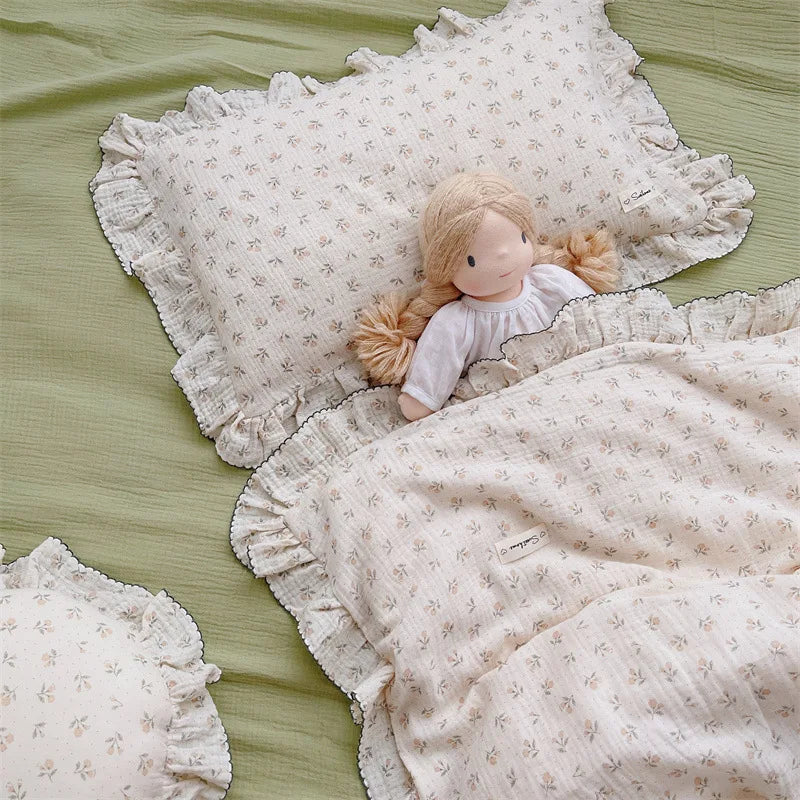 Cotton Muslin Baby Crib Bedding Set Kids Bedding Kit Bed Linen Pillow + Sheet Set Pillowcase 3 pcs Set