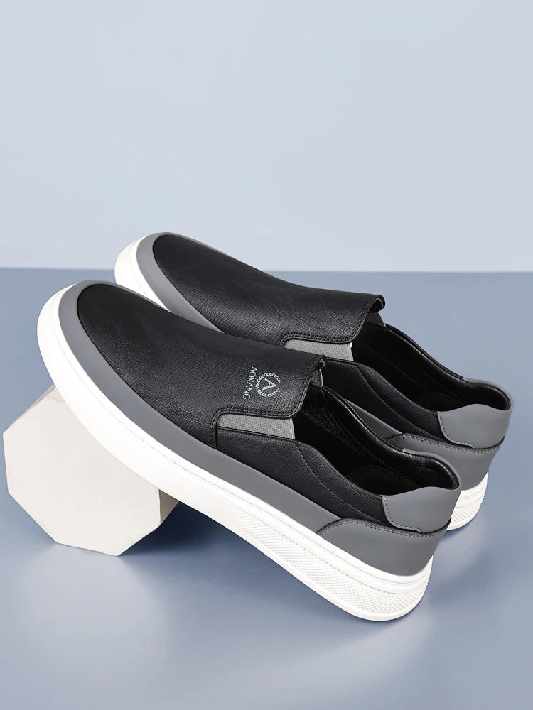 Aokang Men's Slip-On Casual oes Breathable Soft Bot Bean Leather oes Comfortable Rubber Sole Low Heel round Toe