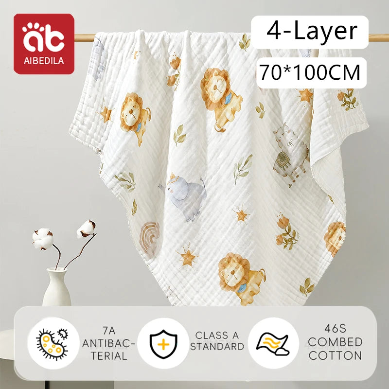 AIBEDILA Newborn baby bath towel pure cotton gauze bath towel Class A soft children's blanket absorbent newborn baby blanket