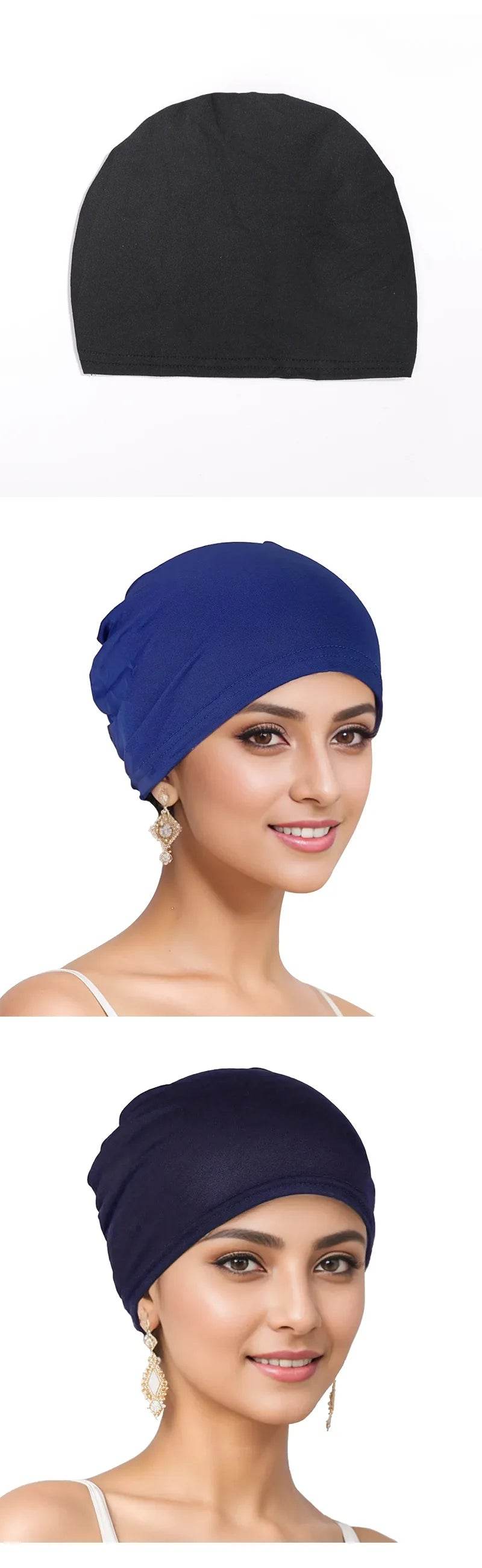 Muslim Turban Cap for Women Monochromatic Pullover Cap Hijab Hat Female Turban Fashion Accessories New - AIAZ