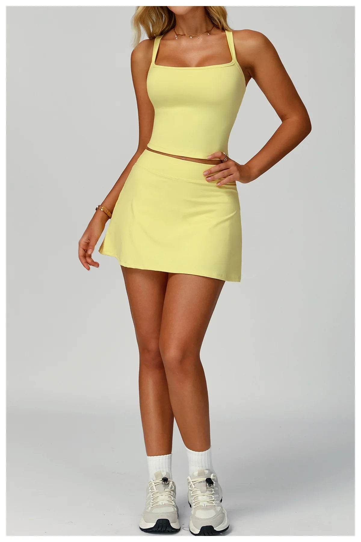 Tennis Top and Skirt Set Women Summer Sport Active Wear Badminton Golf Wear Yoga Outdoor Running Suit Black White Pink Skort - AIAZ