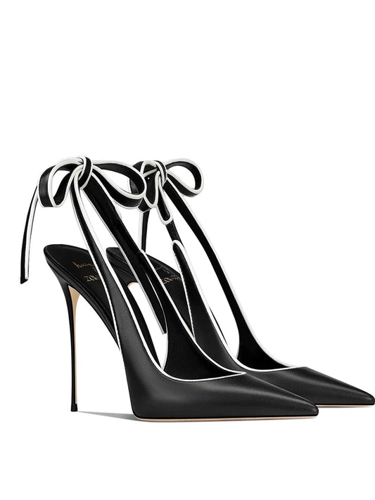 Spring and summer new pointed toe lace-up leather shoes thin high-heeled banquet dress large size small size women's sandals