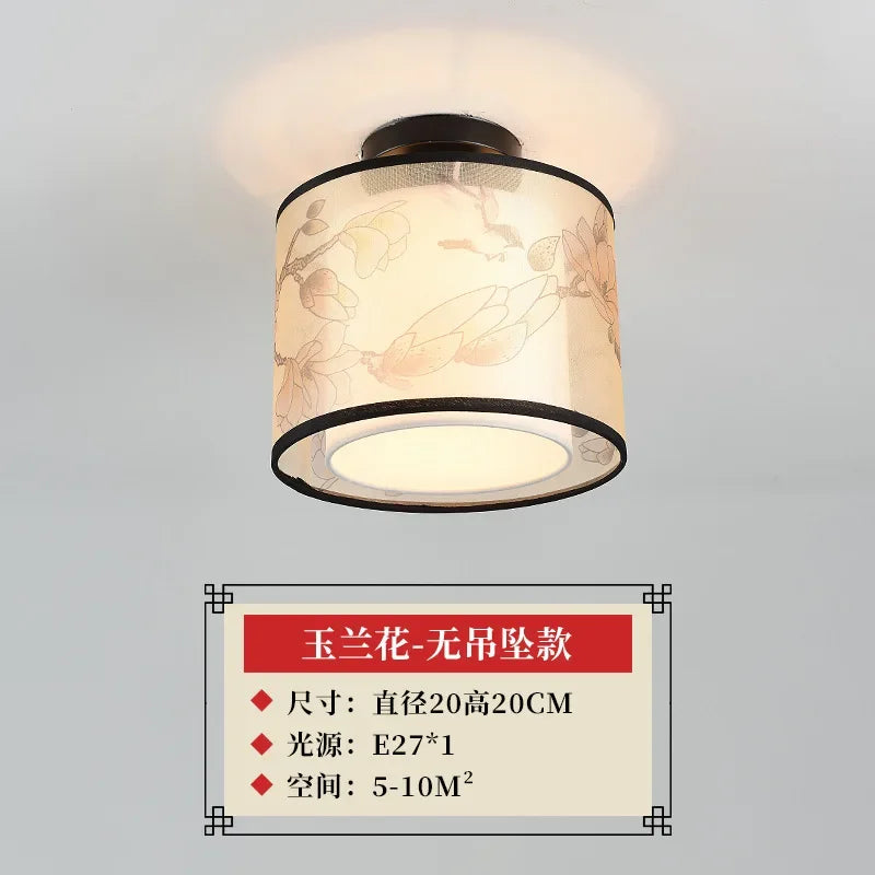 New Chinese Chandelier Lustre Ceiling Lamp Simple Corridor Chinese Painting Ceiling Lights Creative Suspendu Lotus Led Lighting
