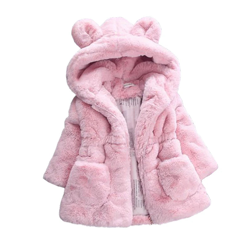 Winter Baby Kids Jacket For Girls Coats Faux Fur Thick Warm Snowsuit Hooded Parka Toddler Children Outerwear Clothing
