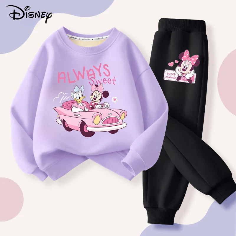 Disney New Minnie Printed Sweatshirt and Sweatpant 2pcs Set for Children Clothing Sets Girls Pullover Two Piece Suit Tracksuit