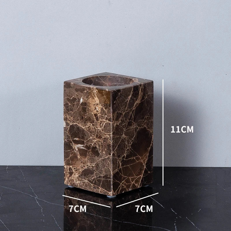 Emperador Dark Natural Marble Bathroom Set Brown Luxury Toothbrush Holder Soap Dish Soap Dispenser Bathroom Accessories