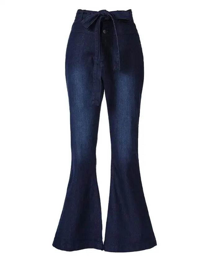 Women's Jeans 2022 Trend Autumn Fashion High Waist Casual Plain Skinny Daily Long Bell-Bottom Jeans Wih Belt - AIAZ