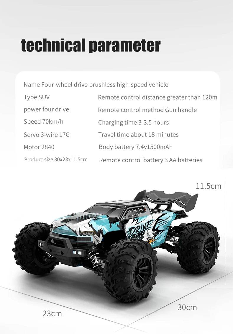 1:16 4WD RC Car 70KM/H Or 50KM/H With LED Remote Control Cars High Speed Drift Monster 4x4 Truck for Kids vs Wltoys 144001 Toys - AIAZ