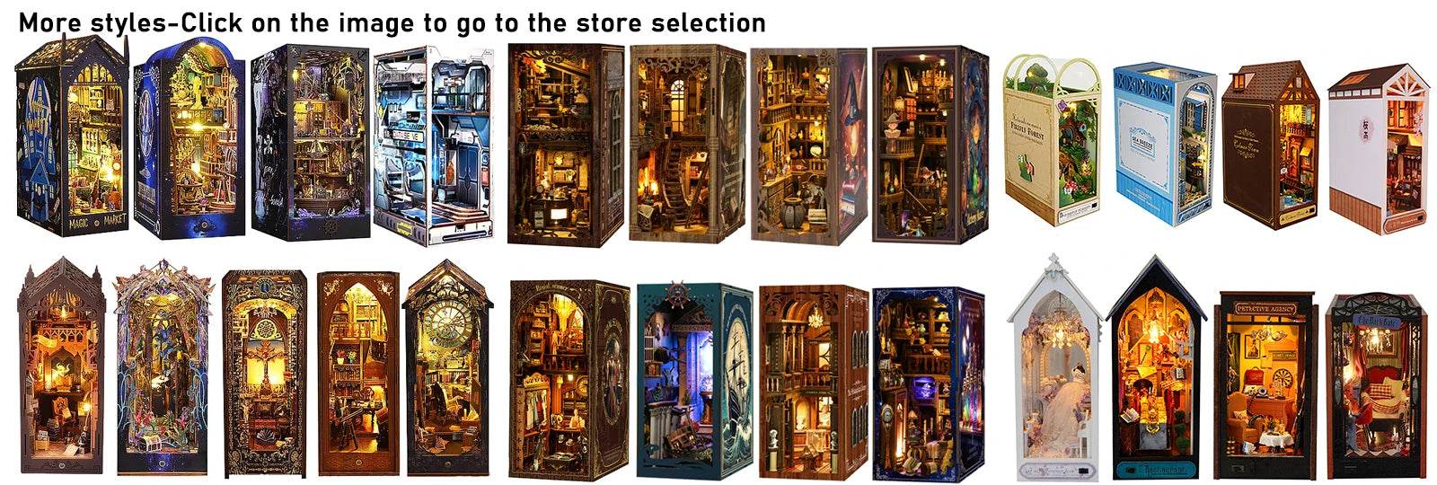 DIY Book Nook Shelf Insert Kit 3D Wooden Puzzle Doll House Assembly Building Model Bookends With Furniture LED Light Xmas Gifts - AIAZ