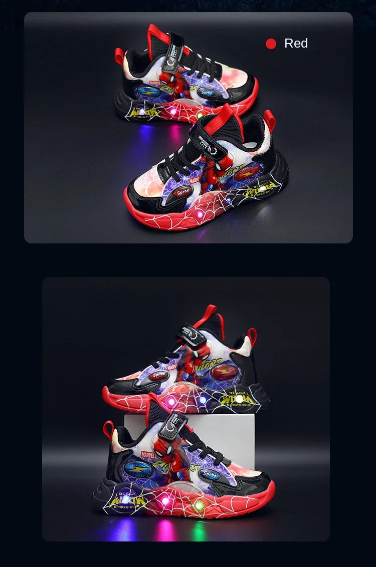 Disney Spider-man Children's Shoes Boys Sneakers Spring Autumn Cartoon Fashion Kids Lighted Sports Shoes Child Boy LED Sneaker