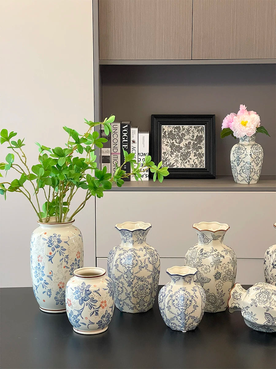 Cerc Flower Vase Decoration Jingdezhen Blue And White Porcelain Living Room Floral Arrangement Desktop Flower Ho...