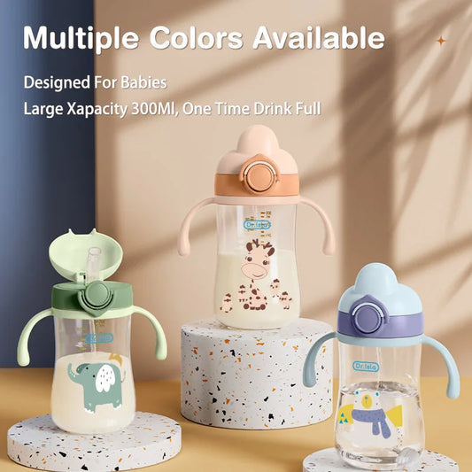 MAMIJOY Baby Bottle 300ML Baby Feeding Cup With Straw Children Learn Feeding Drinking Bottle Kids Training Cups BPA Free