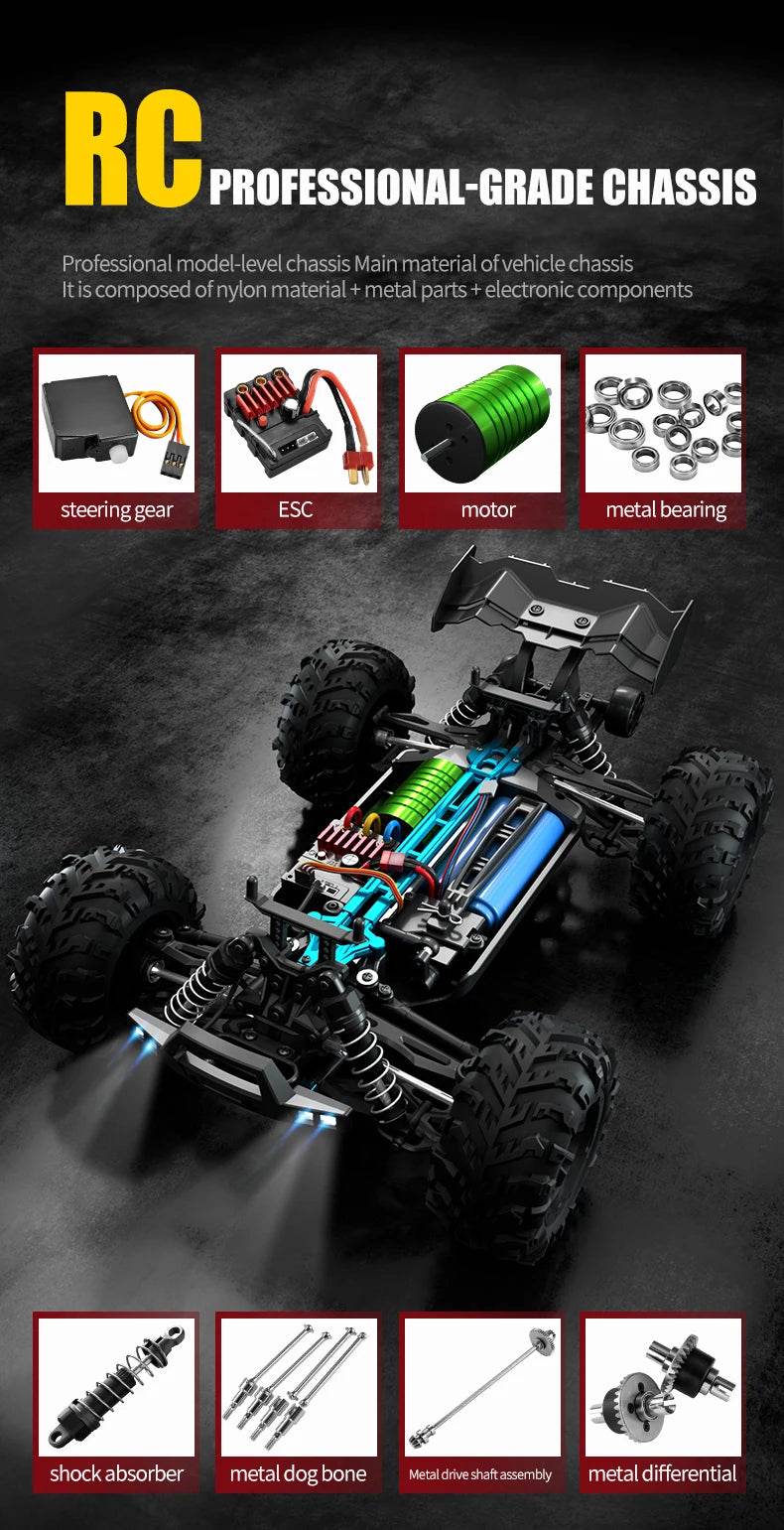 1:16 4WD RC Car 70KM/H Or 50KM/H With LED Remote Control Cars High Speed Drift Monster 4x4 Truck for Kids vs Wltoys 144001 Toys - AIAZ