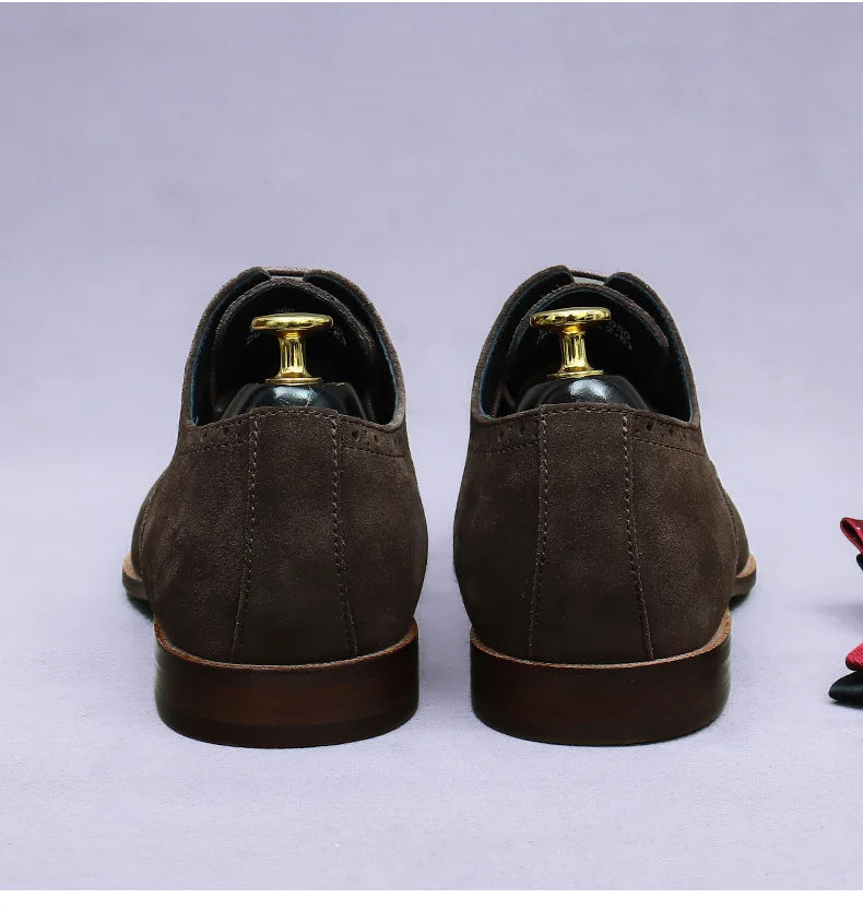 Business Casual Leather Shoes Men's Handmade Three-Joint Genuine Leather Men's Frosted British Suede Leather Lace-Up Men's Shoes