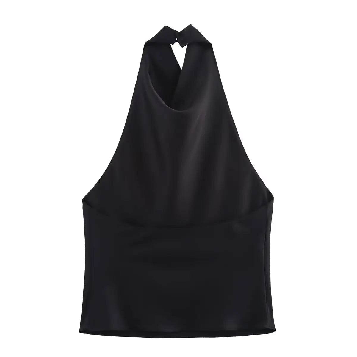 Women Stain Tops Sexy Summer Backless Slim Camisole Boat Neck Ties Side Zipper Female Chic Elastic Tops - AIAZ
