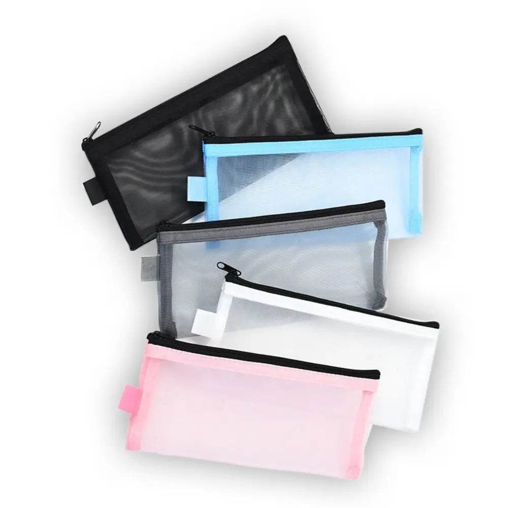 School Supplies Nylon Mesh Pencil Bag Zipper Pen Case Stationery Pouch Large Capacity Stationery Holder Bag Kids - AIAZ