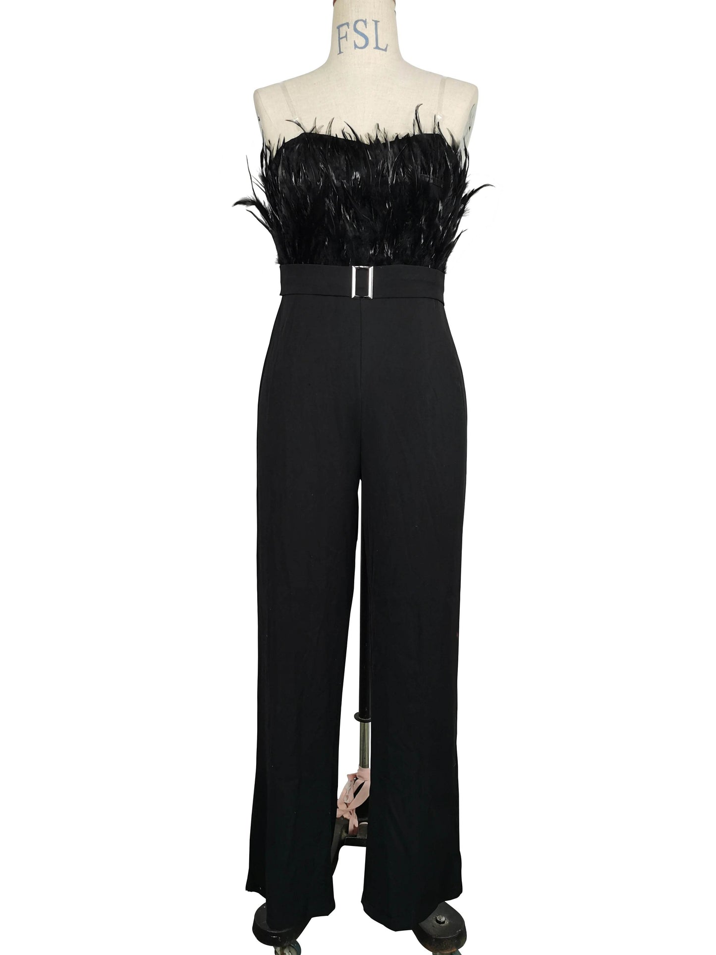 Jumpsuit Women Elegant Long Jumpsuit Strapless Slash Neck Feather Tube Top Sexy Fashion Party Night Evening Jumpsuit 2021 Summer - AIAZ