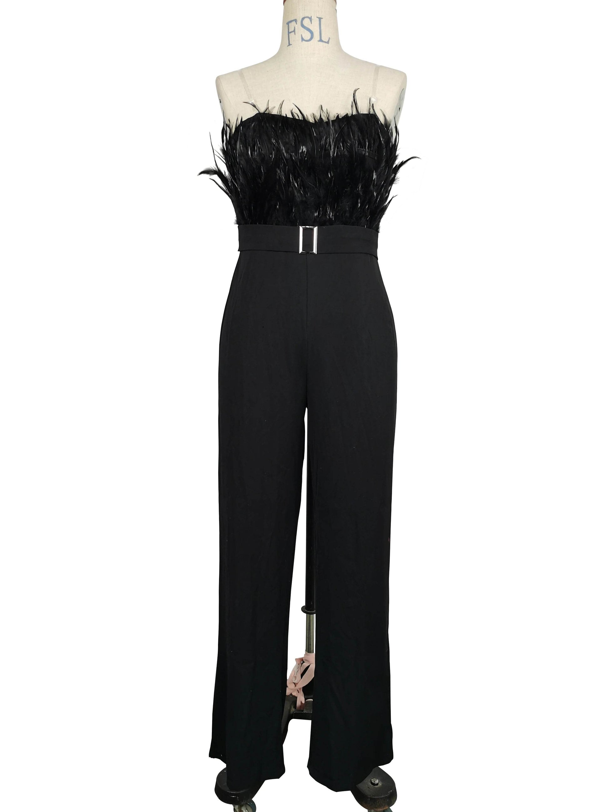 Jumpsuit Women Elegant Long Jumpsuit Strapless Slash Neck Feather Tube Top Sexy Fashion Party Night Evening Jumpsuit 2021 Summer - AIAZ