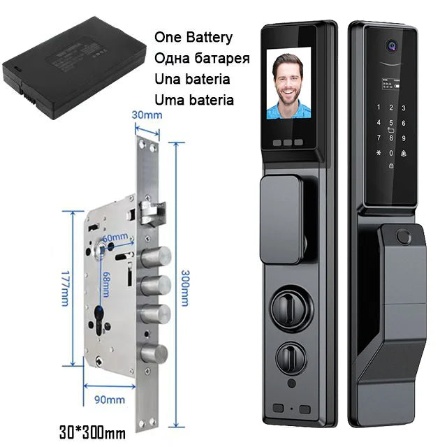 Tuya APP Facial Fingerprint Password With Camera Smart Door Lock Remote Voice Intercom Electronic Door Lock Fully Automatic