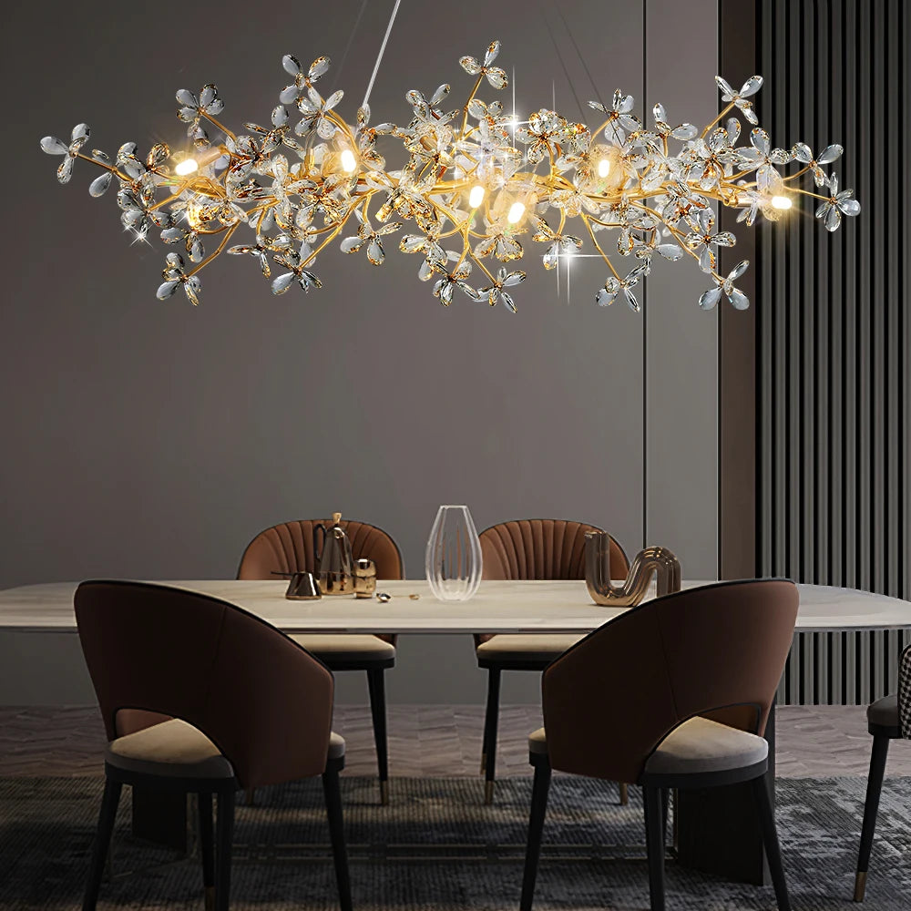 Modern Ceiling Chandelier Light Gold Crystal for Living Room Bedroom Transparent Flower Chandelier Indoor Lights Home Decor
