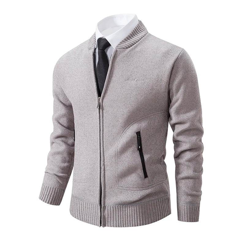 2023 Knitwear Spring and Autumn Men's Stand-up Collar Thick Warm Cardigan Sweater Winter Loose Casual Coat - AIAZ