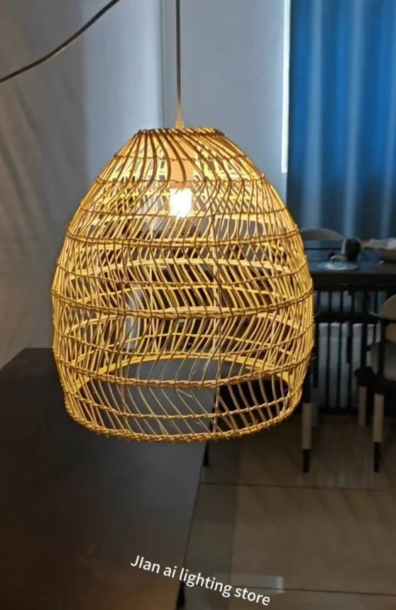 Japanese Style Wooden Woven Handmade Pendant Lights Restaurant Bedroom Study Room Chandelier Pastoral Rattan Tatami Chandeliers