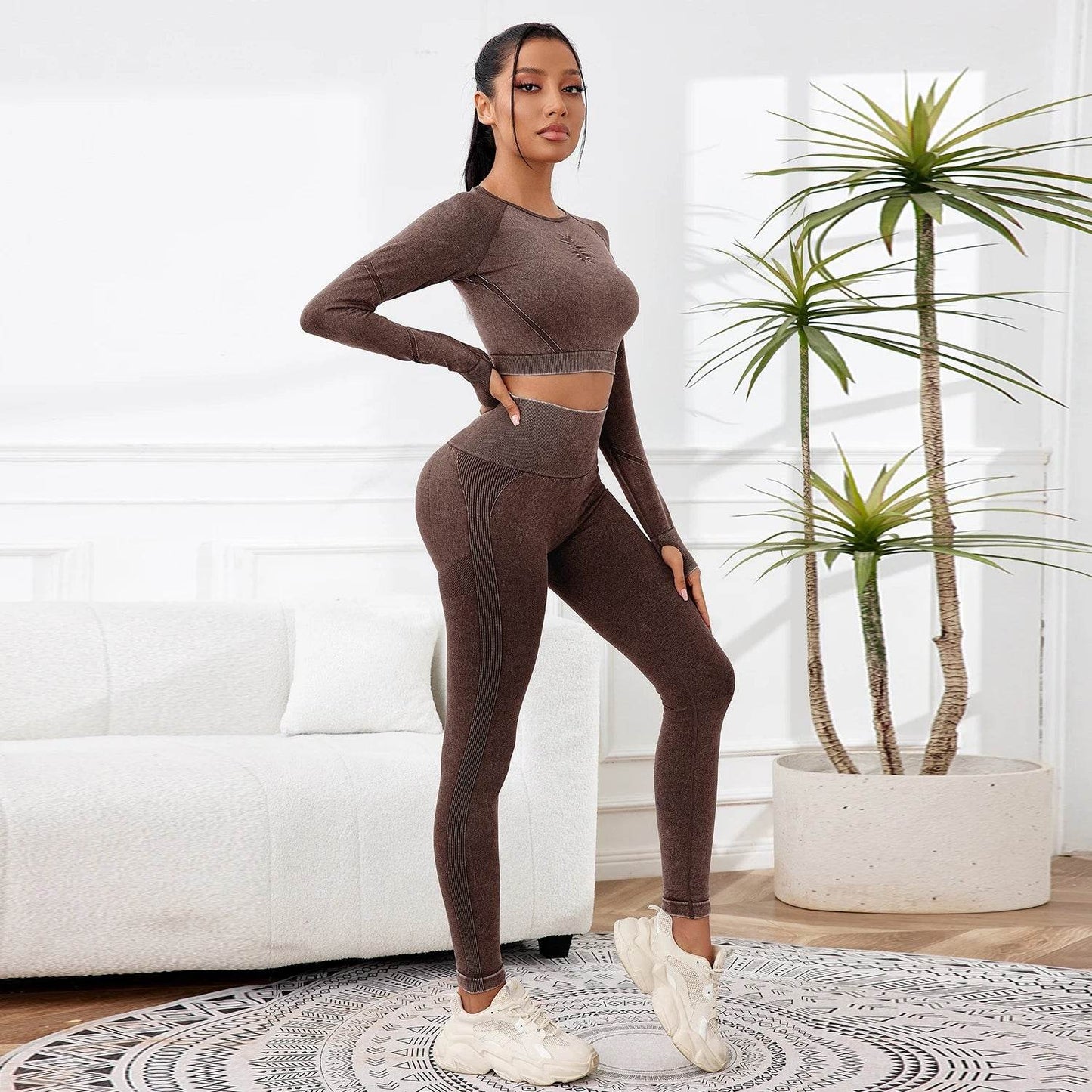 2025 2PCS Sets Women Outfit High Waist Gym Sexy Sport Wash Pants Sets Running Outdoors Skinny - AIAZ