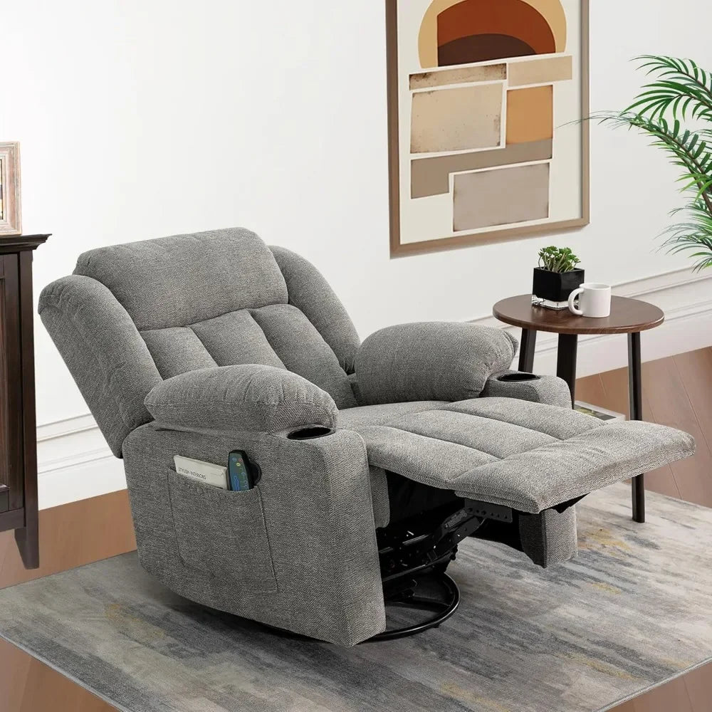 For Rocker Recliner Chair For Adults, Overstuffed Large Manual Recliner Swivel Glider With Massage And Heat,Living Room Chairs