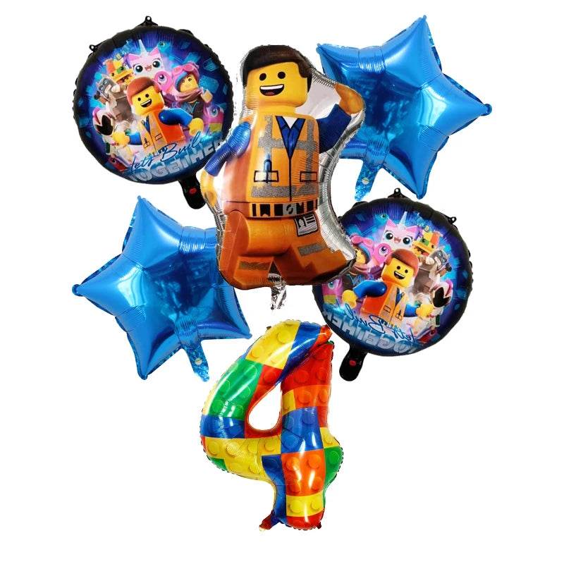 6pcs Building Block Party Balloon Colorful Foil Number Baby Shower Blocks Themed Decorations Children Birthday Party Supplies - AIAZ
