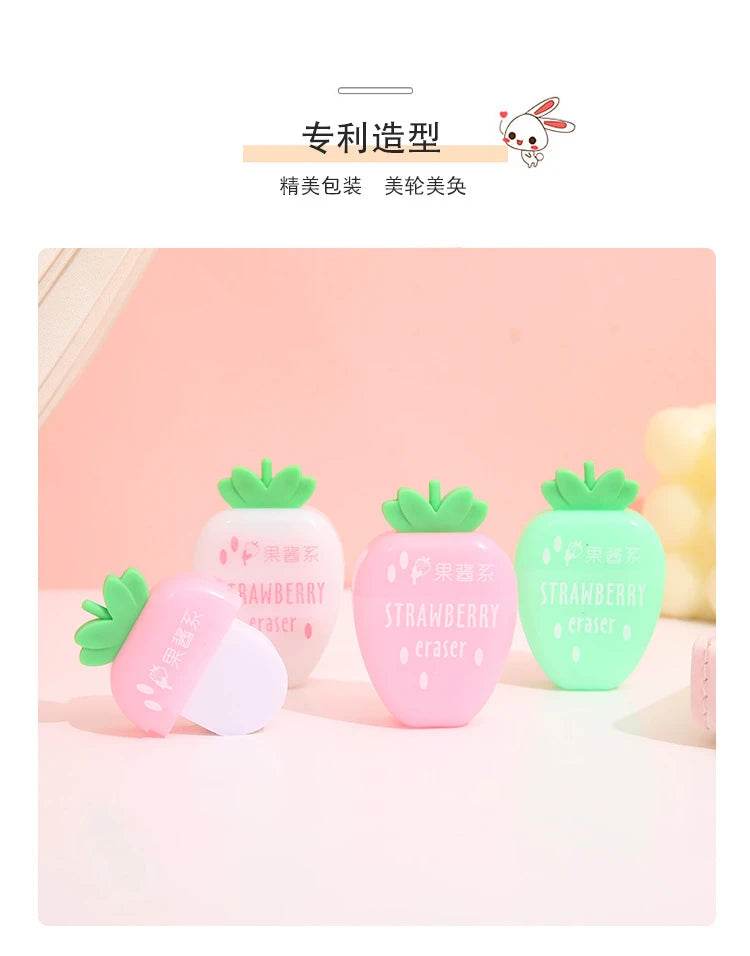 3 pcs/lot Sweet Strawberry Rubber Eraser School Supplies Stationery Kids Students Cool Prizes Cute Erasers - AIAZ