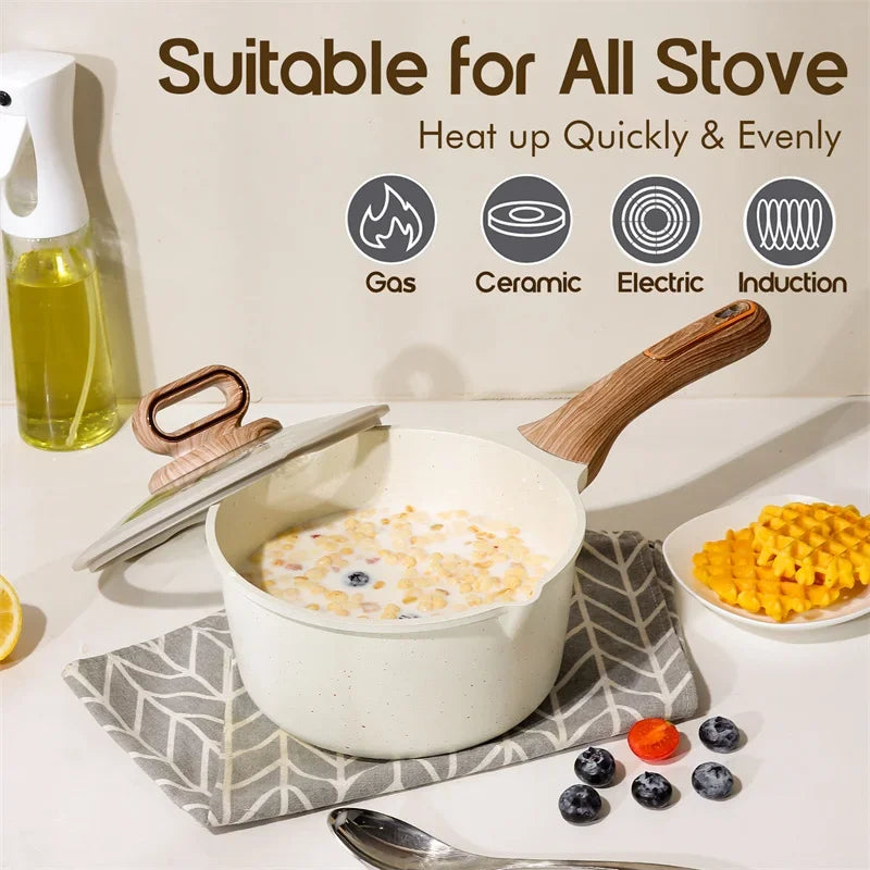 DONNOR 16Pcs/set Pot Set Home Nonstick Beef Steak Frying Pan Stewed Pot with Silicone Spatula and Glass Lid Kitchen Cookware Set