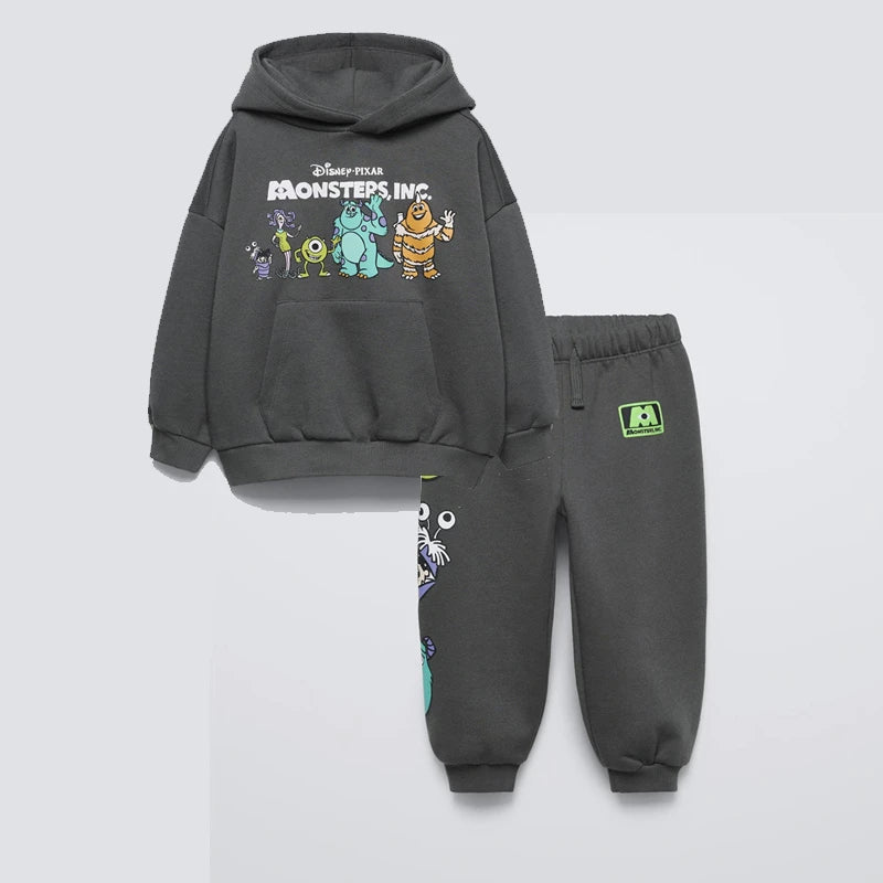 Hooded Tops Solid Color Sweatpants 2Piece/Set Outer Wear Kids Fashion Casual Long Sleeve Suits Cartoon Hoodies Loose Pants Child