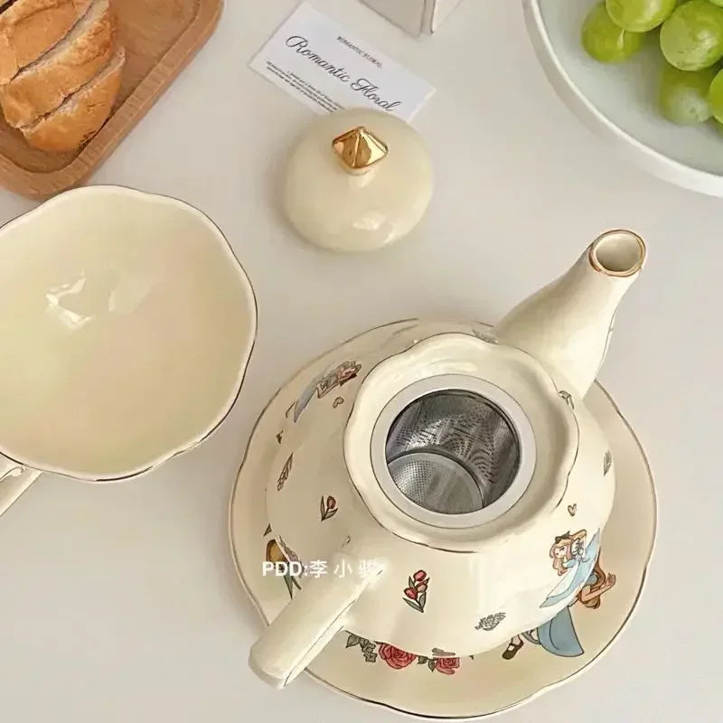 Luxury Ceramic Teapot Gift Box Cup and Pot Girl and Rabbit Ceramic Teapot Coffee Cup Dish Set Birthday Gift  for Tea Lovers